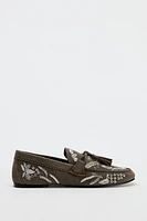 EMBROIDERED TASSEL LEATHER LOAFERS