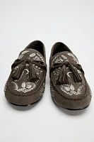 EMBROIDERED TASSEL LEATHER LOAFERS