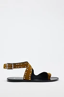 STUDDED FLAT SUEDE SANDALS