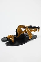 STUDDED FLAT SUEDE SANDALS