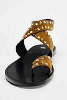 STUDDED FLAT SUEDE SANDALS