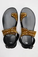 STUDDED FLAT SUEDE SANDALS