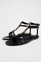 EMBELLISHED STRAP LEATHER SANDALS