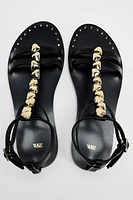 EMBELLISHED STRAP LEATHER SANDALS