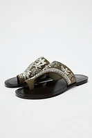 FLAT EMBROIDERED LEATHER SANDALS