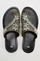 FLAT EMBROIDERED LEATHER SANDALS