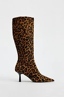 ANIMAL PRINT HEELED LEATHER BOOTS