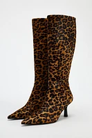 ANIMAL PRINT HEELED LEATHER BOOTS