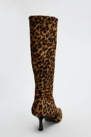 ANIMAL PRINT HEELED LEATHER BOOTS