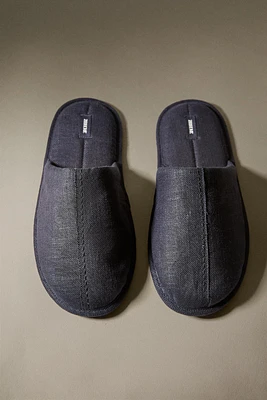 LINEN SLIPPERS WITH TOPSTITCHING