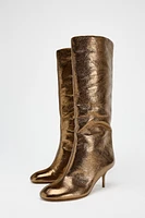 METALLIC KITTEN HEEL BOOTS