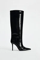 WIDE SHAFT KNEE HIGH HEELED BOOTS