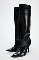 WIDE SHAFT KNEE HIGH HEELED BOOTS