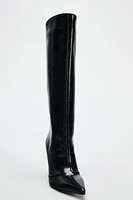 WIDE SHAFT KNEE HIGH HEELED BOOTS