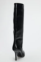 WIDE SHAFT KNEE HIGH HEELED BOOTS