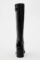 BUCKLED KNEE HIGH HEELED BOOTS