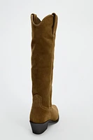 KNEE HIGH SPLIT LEATHER COWBOY BOOTS