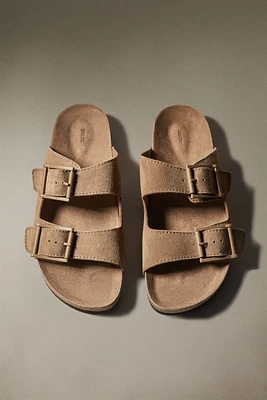 SPLIT LEATHER DOUBLE-STRAP SANDALS