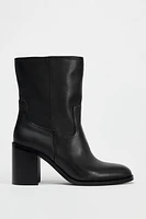 BLOCK HEEL LEATHER ANKLE BOOTS