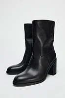 BLOCK HEEL LEATHER ANKLE BOOTS