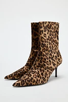 ANIMAL PRINT STILETTO HEEL ANKLE BOOTS