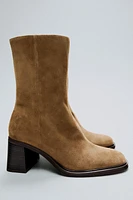 SUEDE BLOCK HEEL ANKLE BOOTS