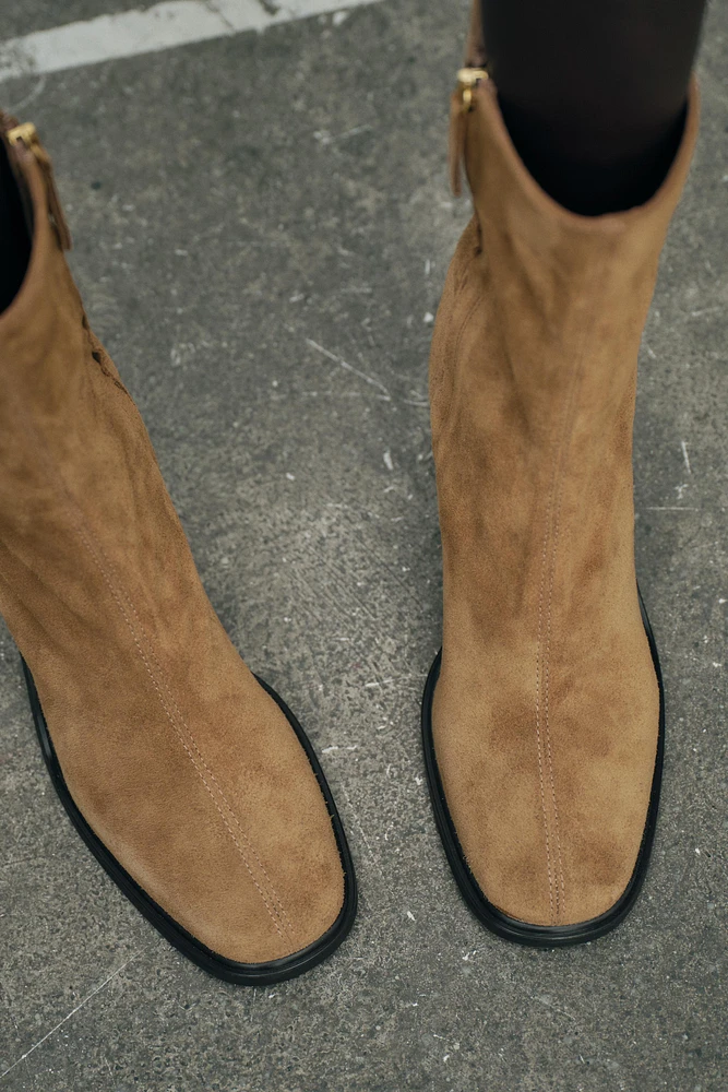 SUEDE BLOCK HEEL ANKLE BOOTS