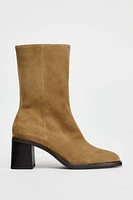 SUEDE BLOCK HEEL ANKLE BOOTS