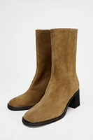 SUEDE BLOCK HEEL ANKLE BOOTS