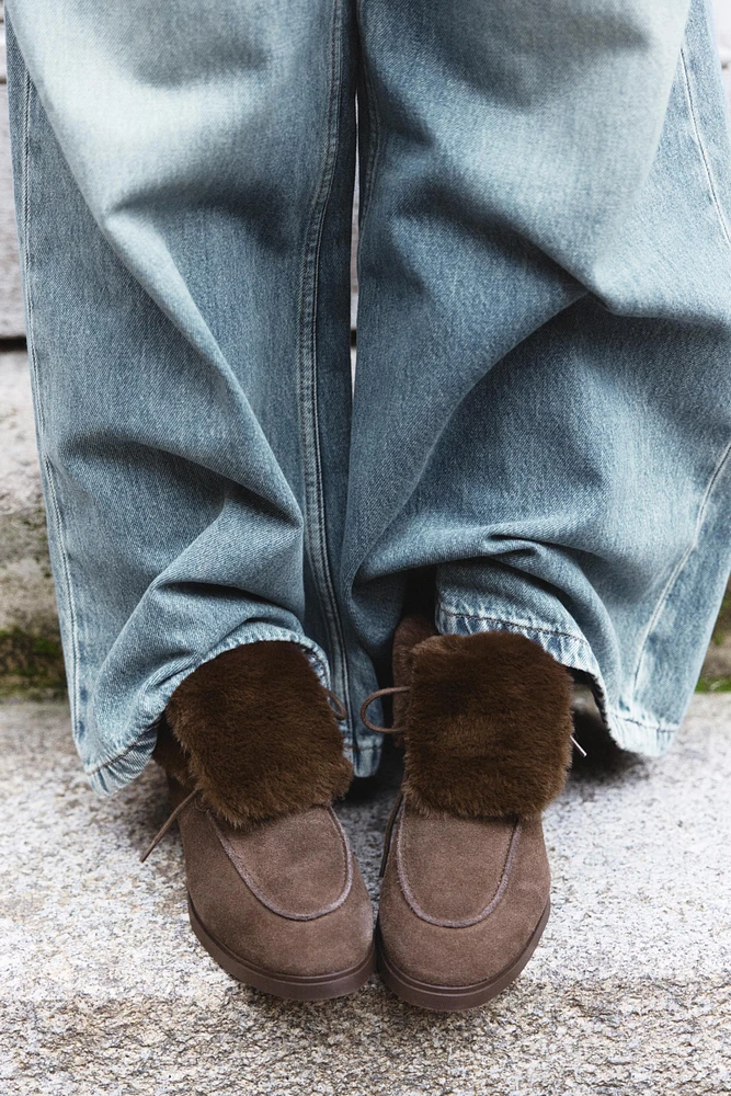 FAUX FUR FLAT ANKLE BOOTS