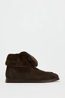 FAUX FUR FLAT ANKLE BOOTS