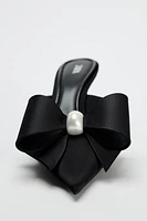 FAUX PEARL BOW HEELED MULES