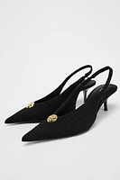 FABRIC SLINGBACKS WITH METALLIC APPLIQUÉ