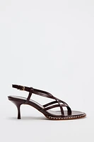 STITCHED HEELED LEATHER SANDALS