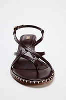 STITCHED HEELED LEATHER SANDALS