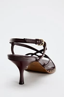 STITCHED HEELED LEATHER SANDALS