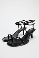 HIGH HEELED TUBULAR STRAP LEATHER SANDALS