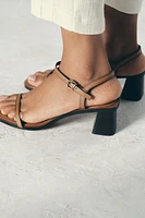 STITCHED HEELED LEATHER SANDALS