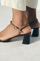 STITCHED HEELED LEATHER SANDALS