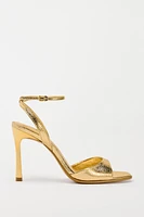 ANKLE STRAP HEELED METALLIC SANDALS