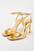 ANKLE STRAP HEELED METALLIC SANDALS