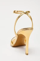 ANKLE STRAP HEELED METALLIC SANDALS