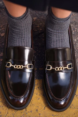 FAUX PATENT LEATHER BUCKLE LOAFERS