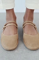 DOUBLE STRAP SPLIT LEATHER BALLET FLATS