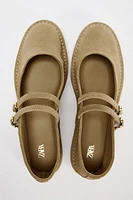 DOUBLE STRAP SPLIT LEATHER BALLET FLATS