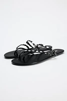 METAL APPLIQUÉ FLAT SANDALS