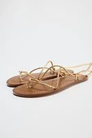 TIED LACE UP FLAT SANDALS