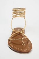 TIED LACE UP FLAT SANDALS