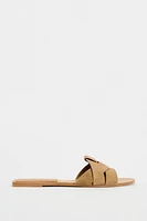 FLAT CROSSED STRAP SUEDE SANDALS