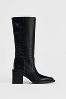 WIDE HEELED LEATHER BOOTS